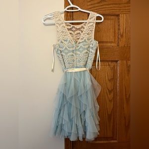 Blue + beige short lace dress